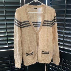 Tan Mohair Blend Varsity Sweater